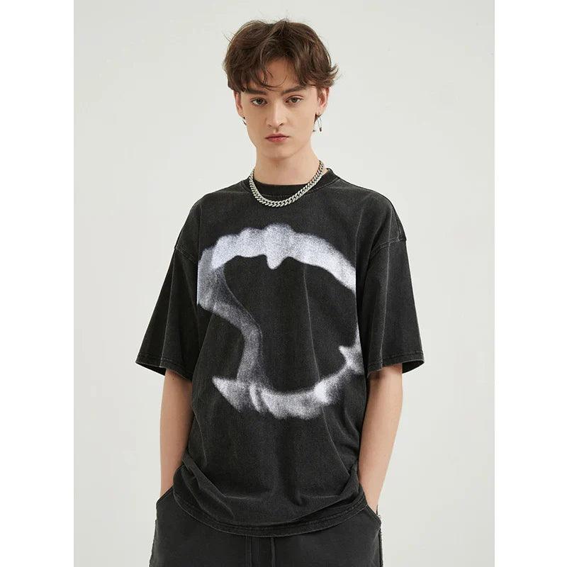 Retro Graphic Teeth Washed T-Shirt - tntwear1