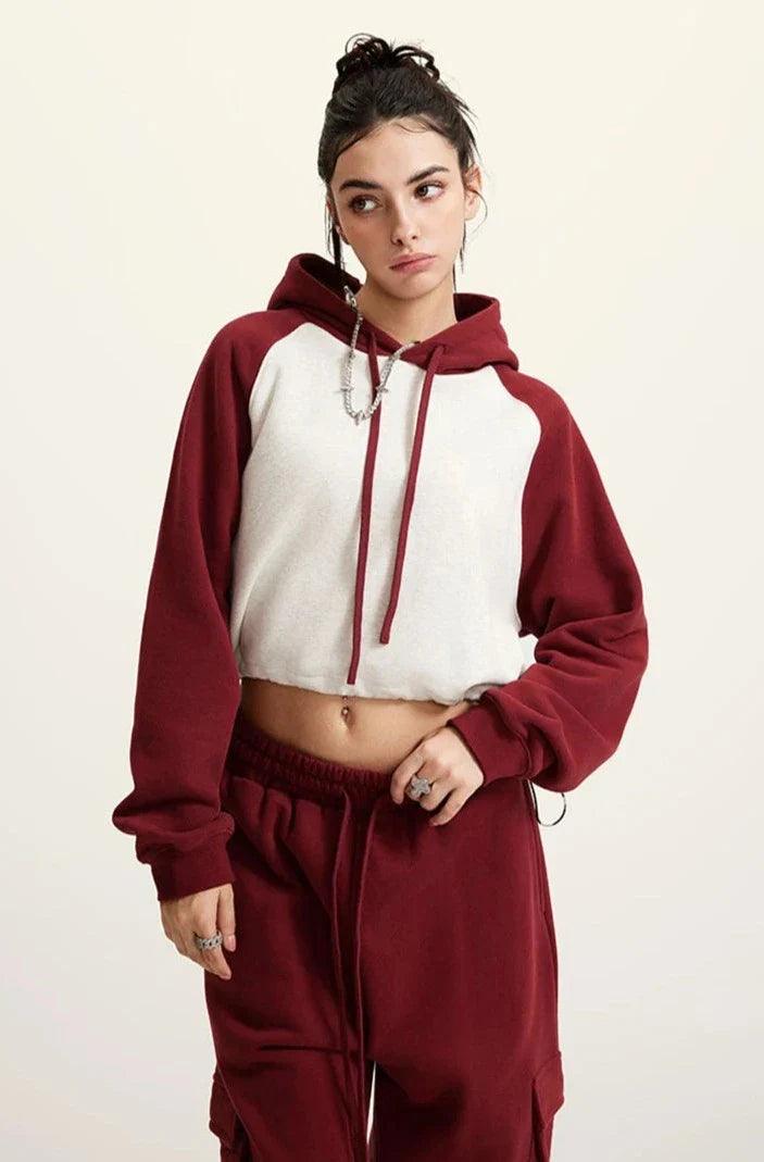 Women's Brick Color Block Cropped Hoodie - tntwear1