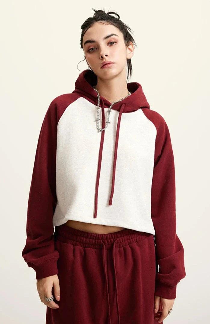 Women's Brick Color Block Cropped Hoodie - tntwear1