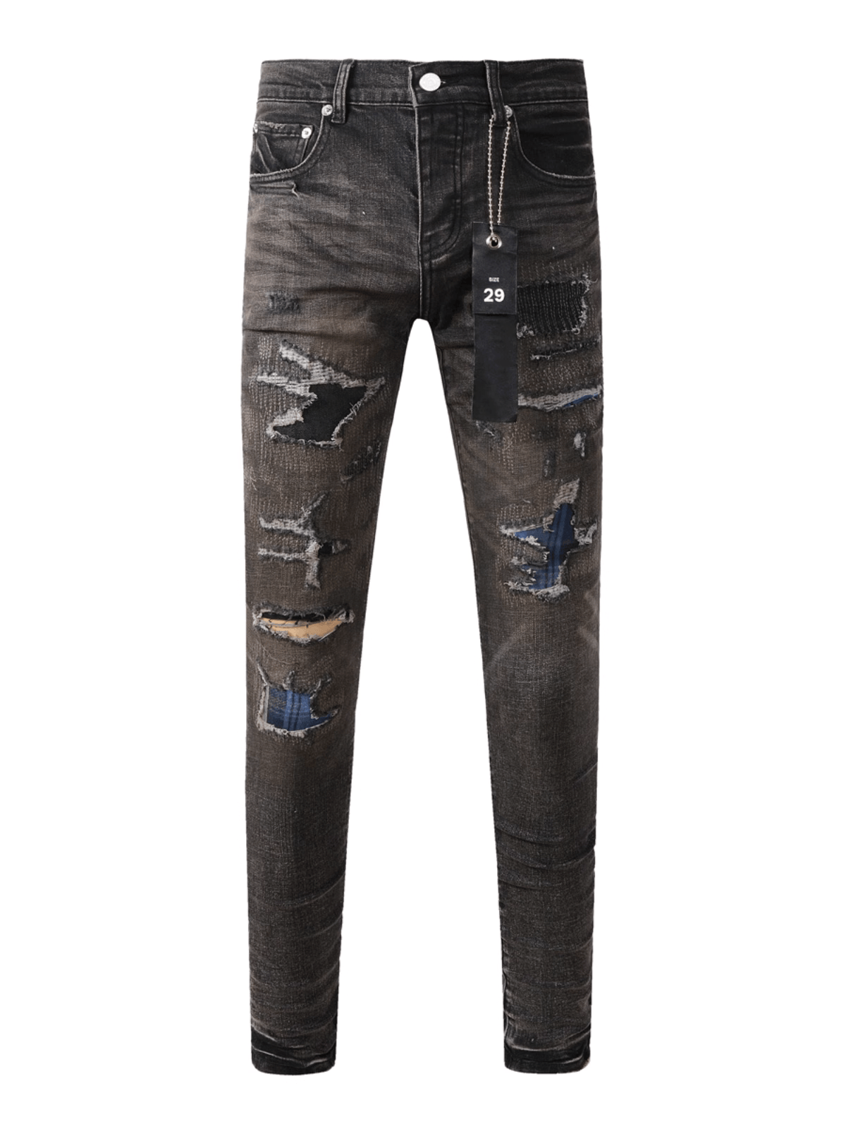 Smoky Gray Scratched Ripped Jeans
