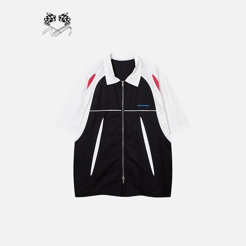 Splicing Color Zip-up Shirt - tntwear1