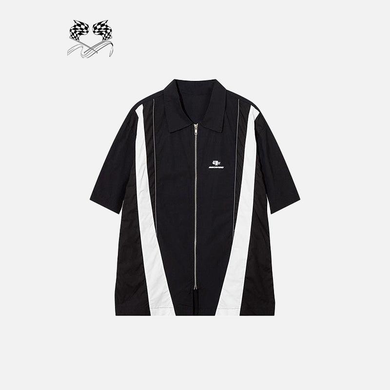 Splicing Color Zip-up Shirt - tntwear1