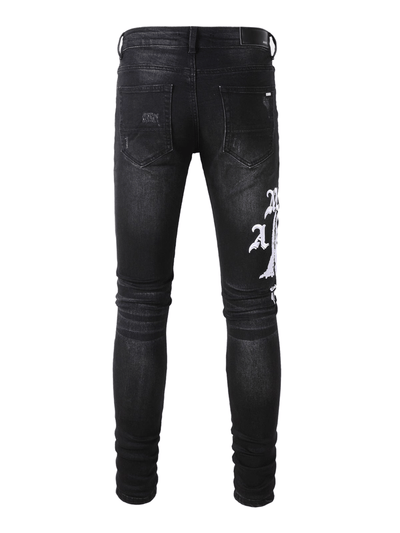 Black Graphic Ripped Jeans