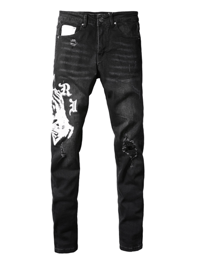 Black Graphic Ripped Jeans