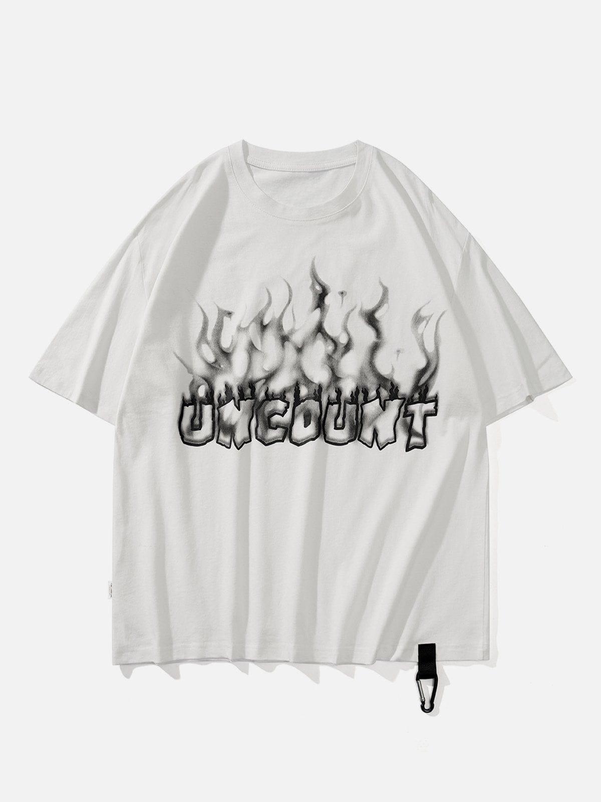 Sneakerland™ - 3D Flame Letter Print Hole Tee - tntwear1