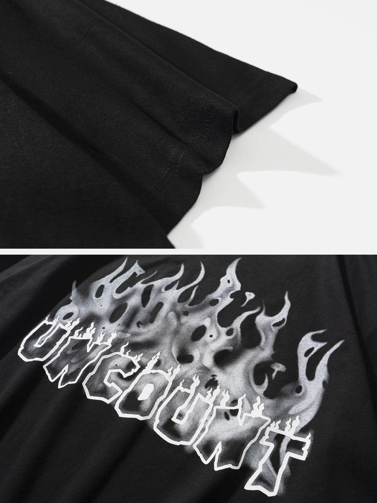 Sneakerland™ - 3D Flame Letter Print Hole Tee - tntwear1