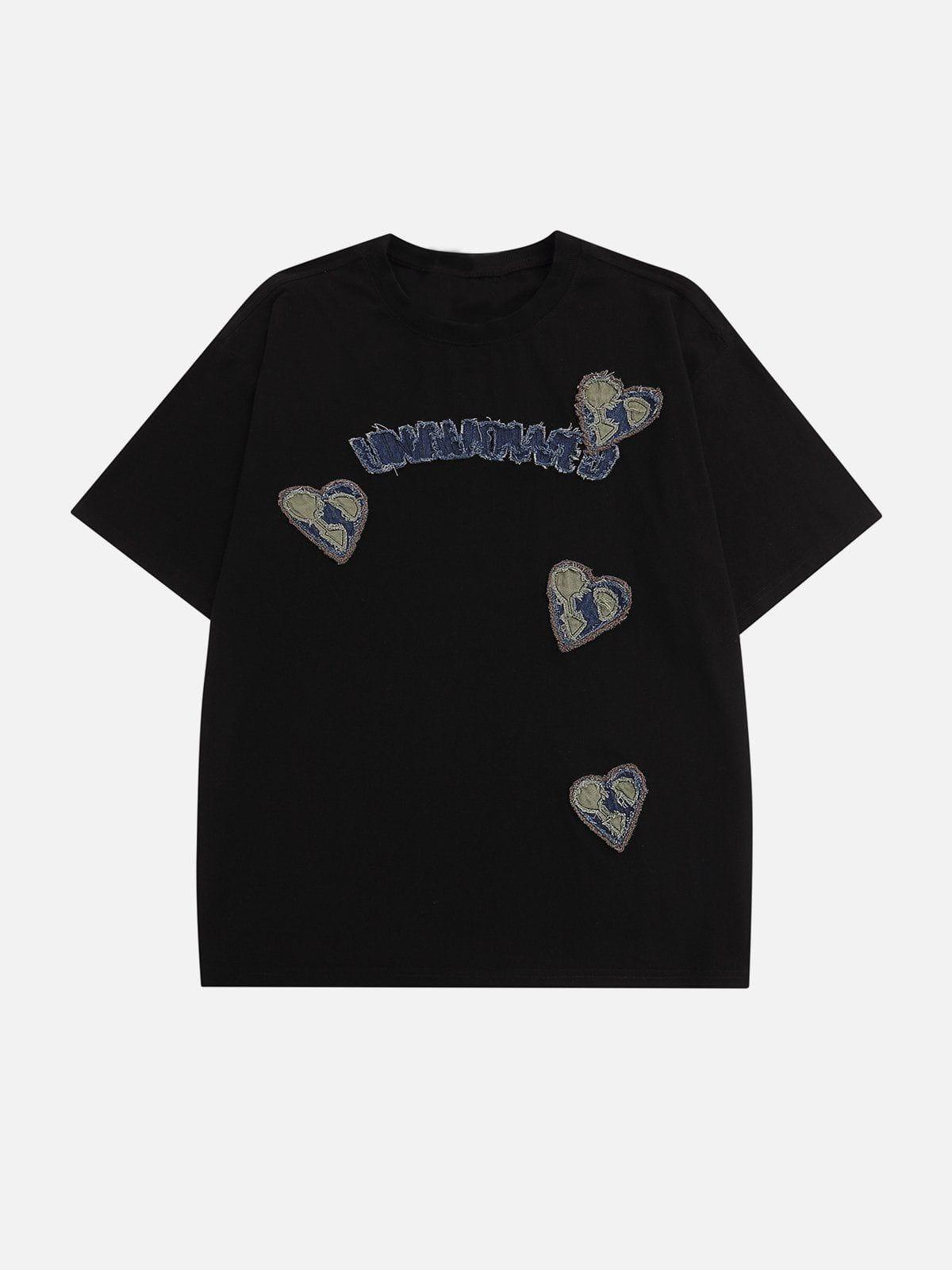 Sneakerland™ - Applique Embroidery Denim Heart Elements Tee - tntwear1