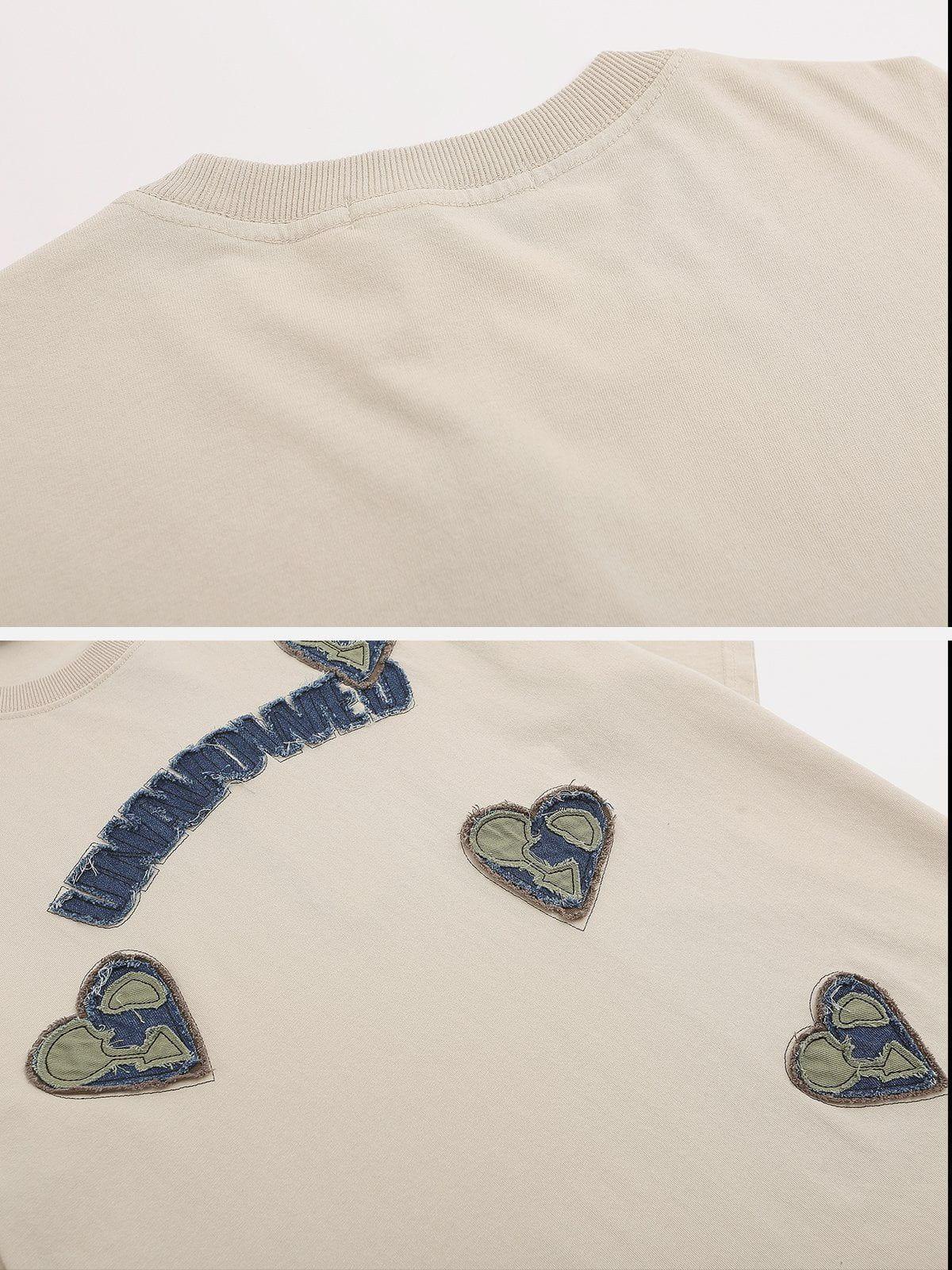 Sneakerland™ - Applique Embroidery Denim Heart Elements Tee - tntwear1