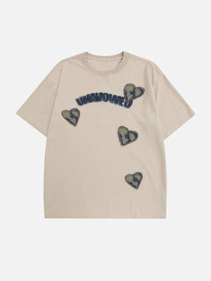 Sneakerland™ - Applique Embroidery Denim Heart Elements Tee - tntwear1