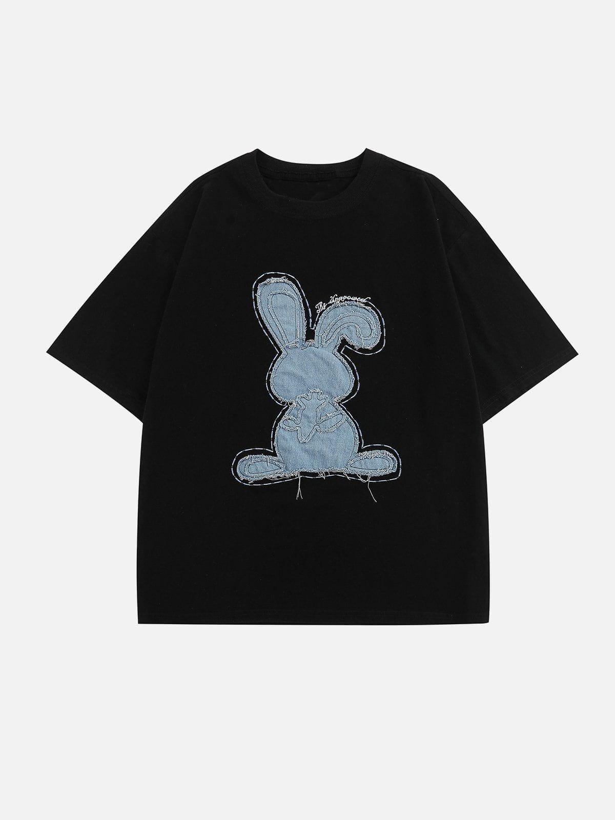 Sneakerland™ - Applique Embroidery Denim Rabbit Tee - tntwear1