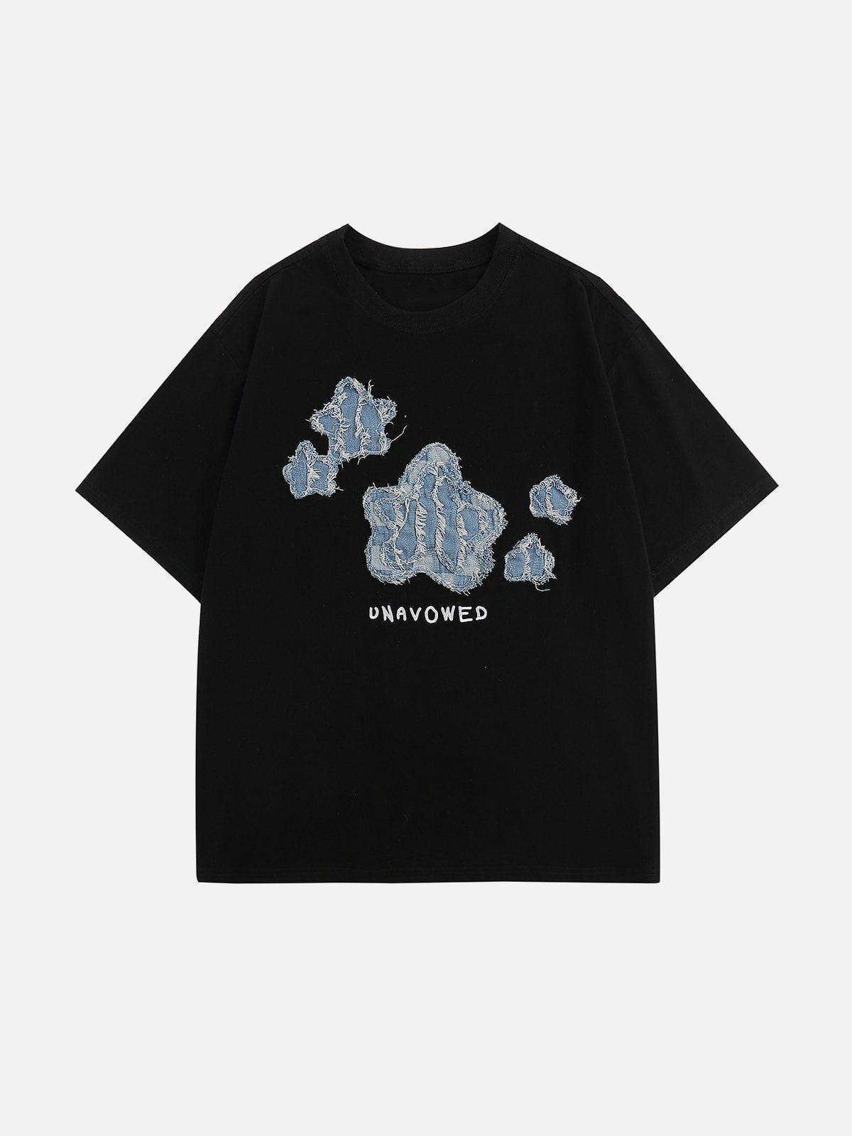 Sneakerland™ - Applique Embroidery Denim Star Tee - tntwear1