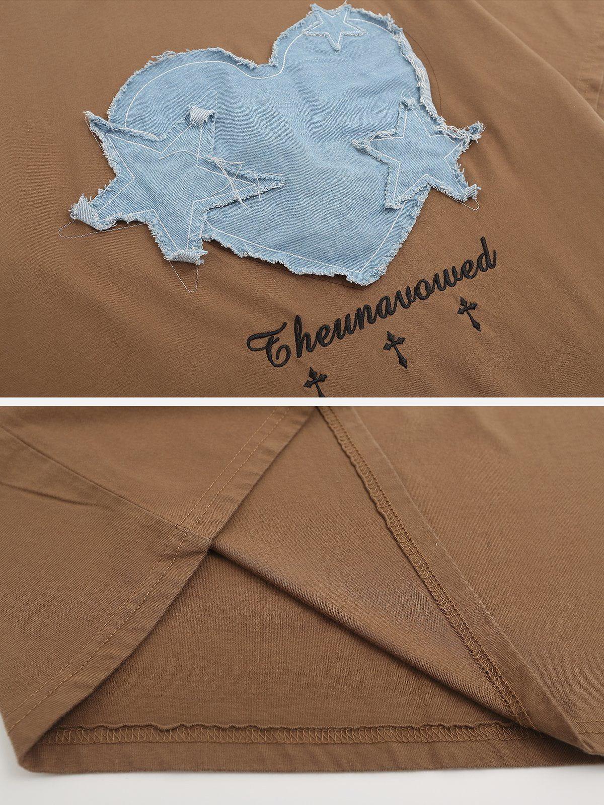 Sneakerland™ - Applique Embroidery Denim Tee - tntwear1