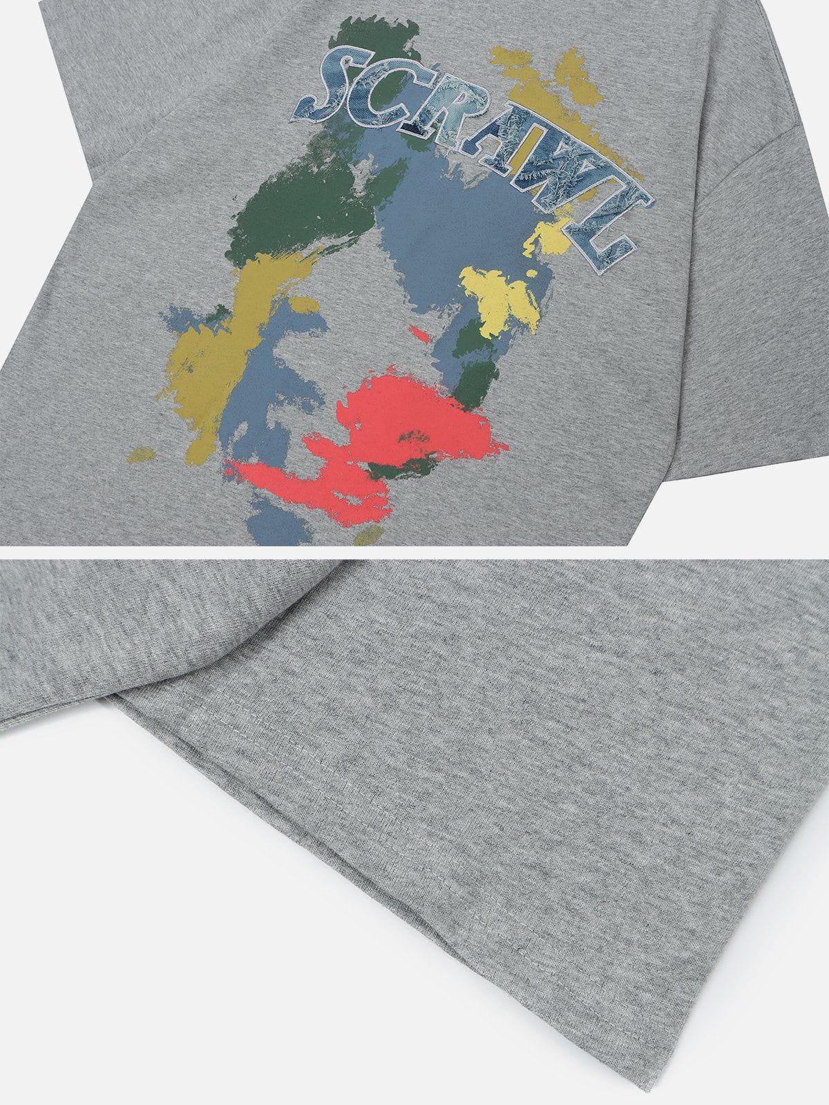 Sneakerland™ - Applique Embroidery Pigment Printing Tee - tntwear1