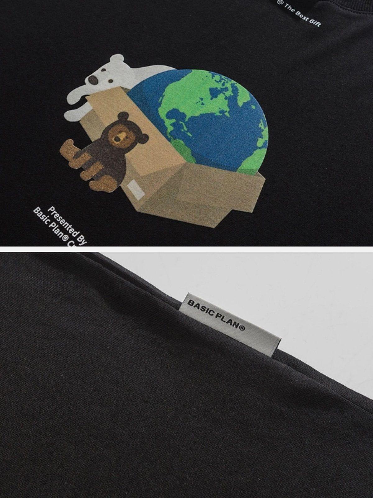 Sneakerland™ - Bear Gift Earth Print Tee - tntwear1