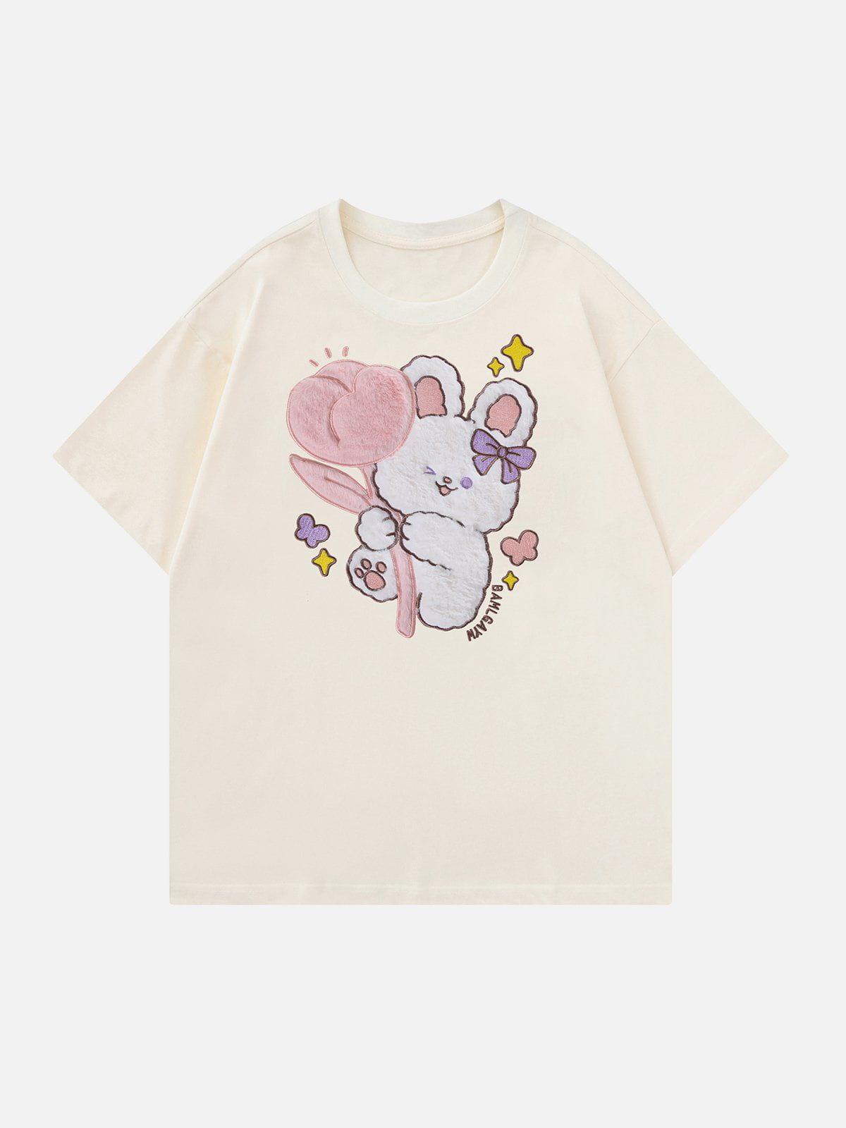 Sneakerland™ - Bunny Doll Pattern Flocking Tee - tntwear1