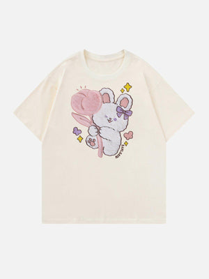 Sneakerland™ - Bunny Doll Pattern Flocking Tee - tntwear1