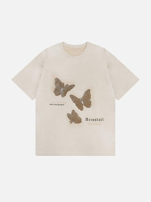 Sneakerland™ - Butterfly Applique Embroidery Suede Tee - tntwear1