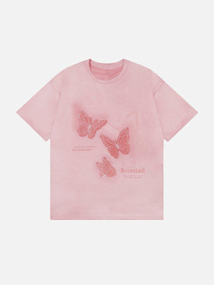 Sneakerland™ - Butterfly Applique Embroidery Suede Tee - tntwear1