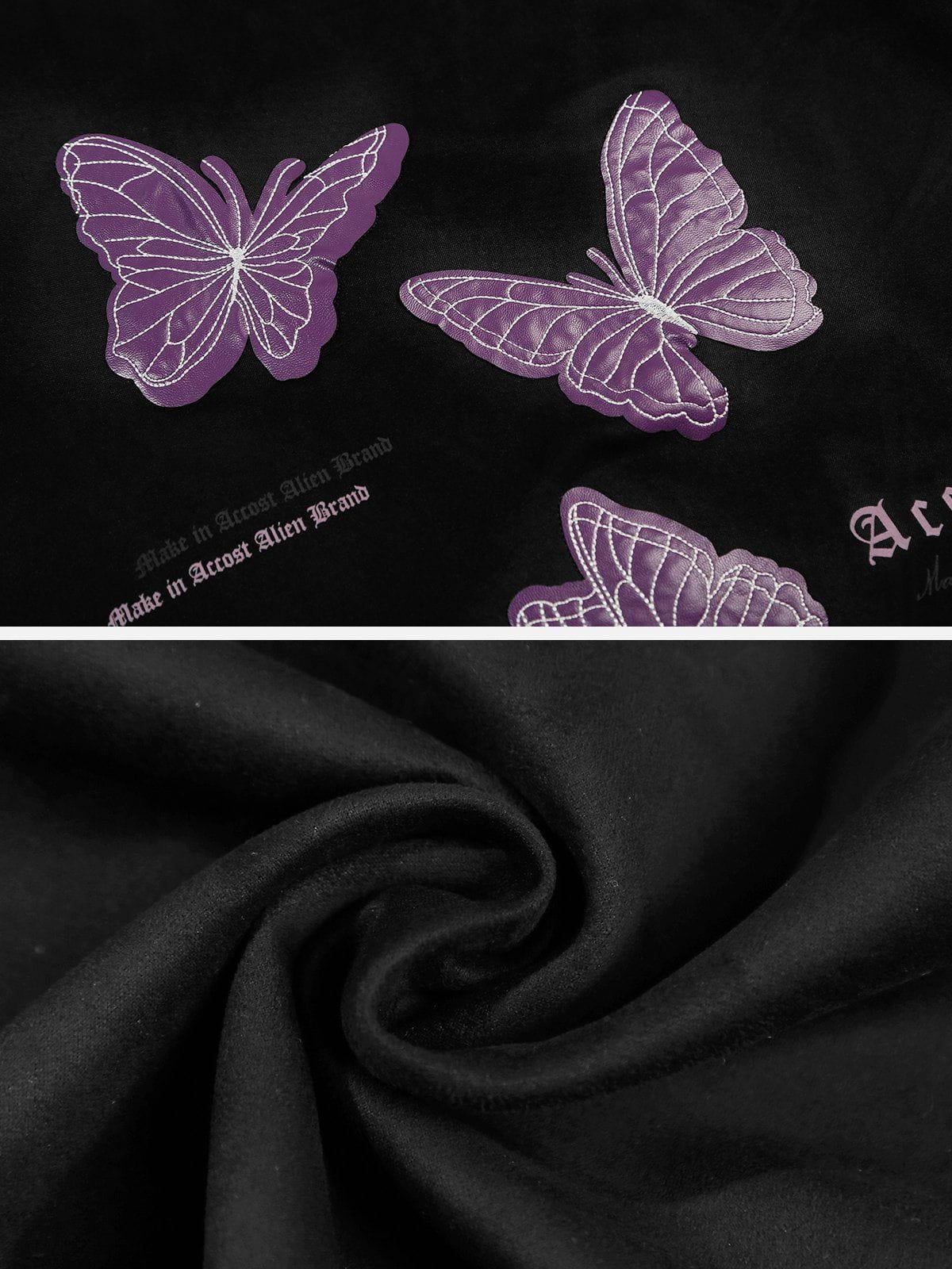 Sneakerland™ - Butterfly Applique Embroidery Suede Tee - tntwear1