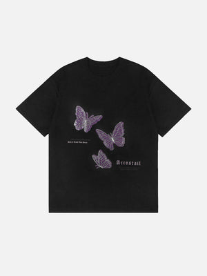 Sneakerland™ - Butterfly Applique Embroidery Suede Tee - tntwear1