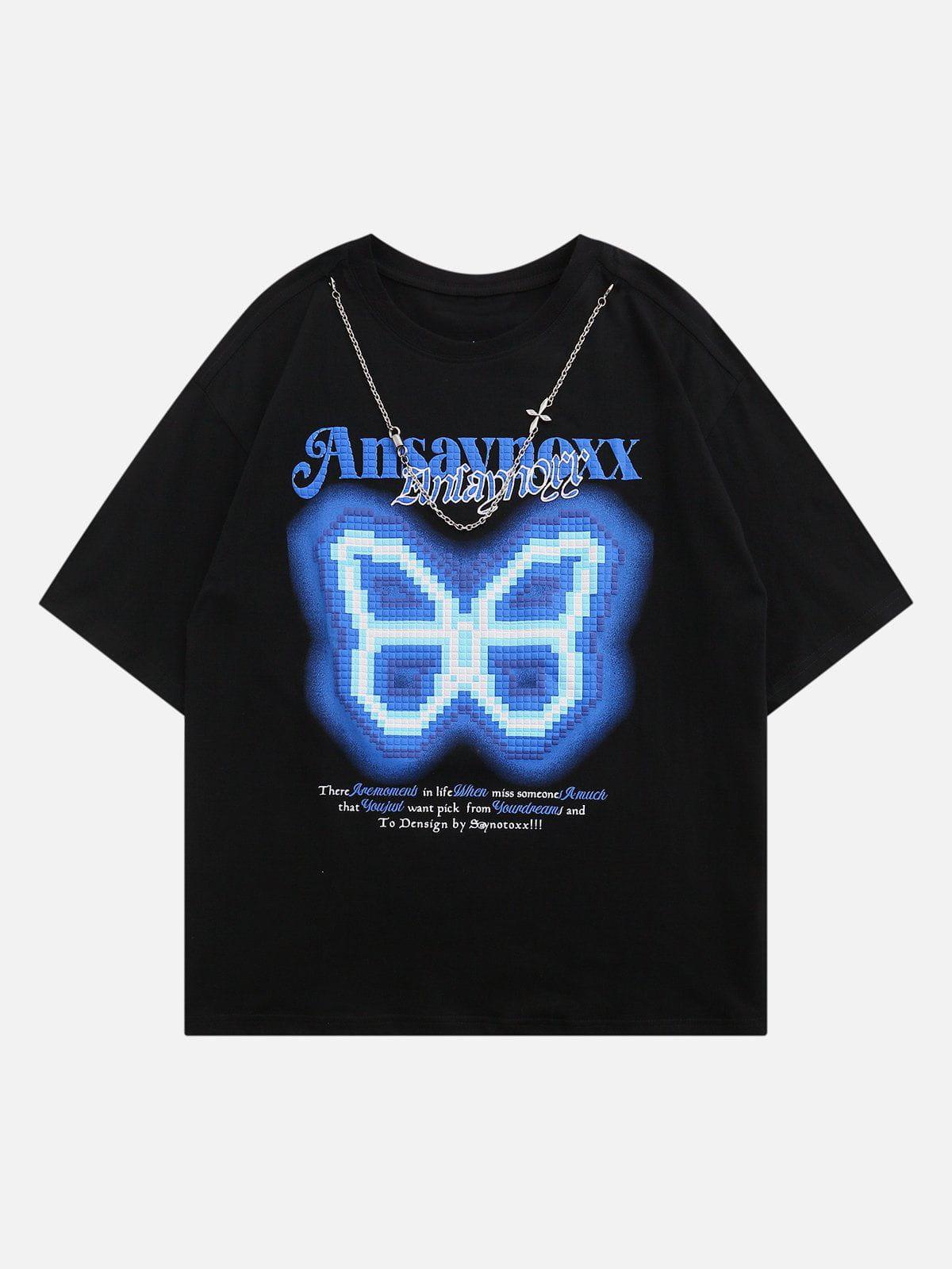 Sneakerland™ - Butterfly Embroidery Chain Decoration Tee - tntwear1