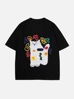 Sneakerland™ - Cat Embroidery Print Tee - tntwear1