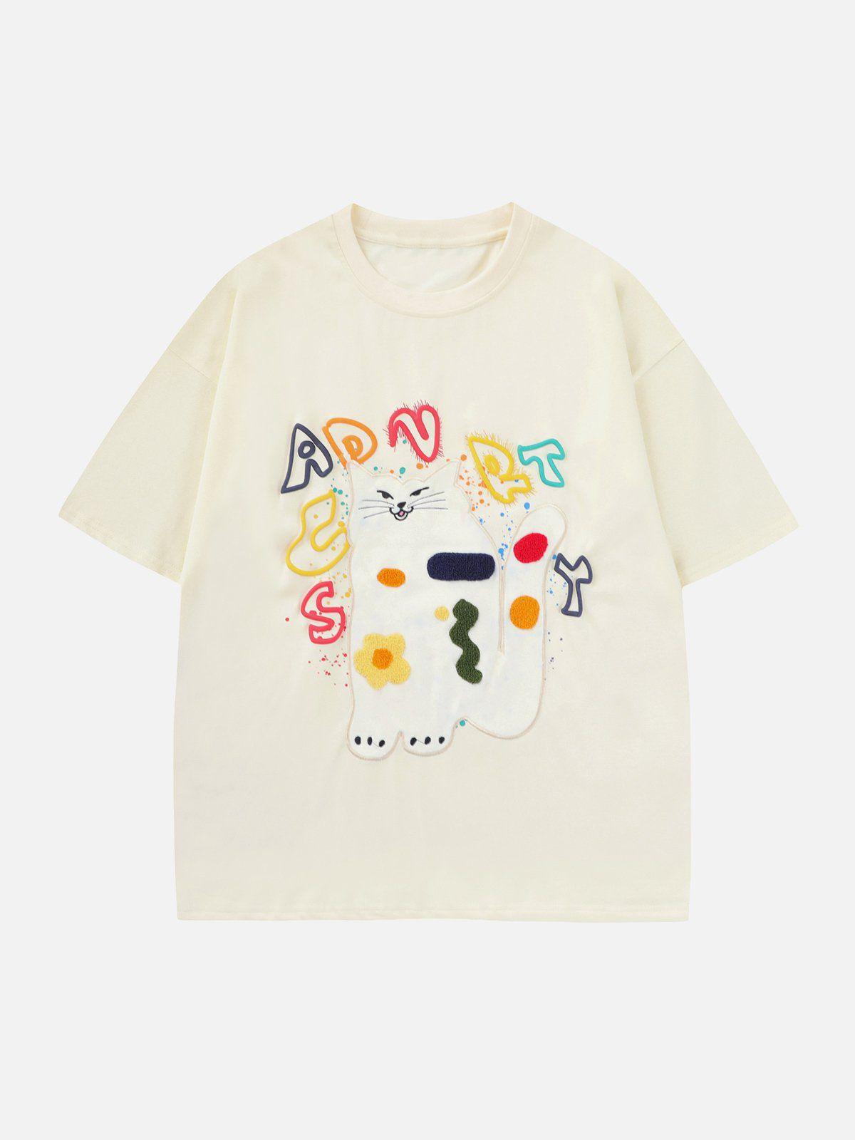 Sneakerland™ - Cat Embroidery Print Tee - tntwear1