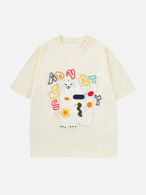 Sneakerland™ - Cat Embroidery Print Tee - tntwear1