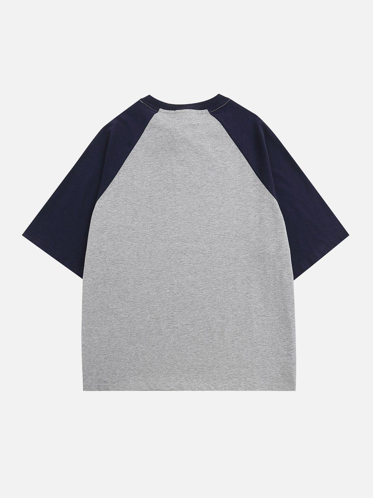 Sneakerland™ - Color Block Raglan Letter Print Tee - tntwear1