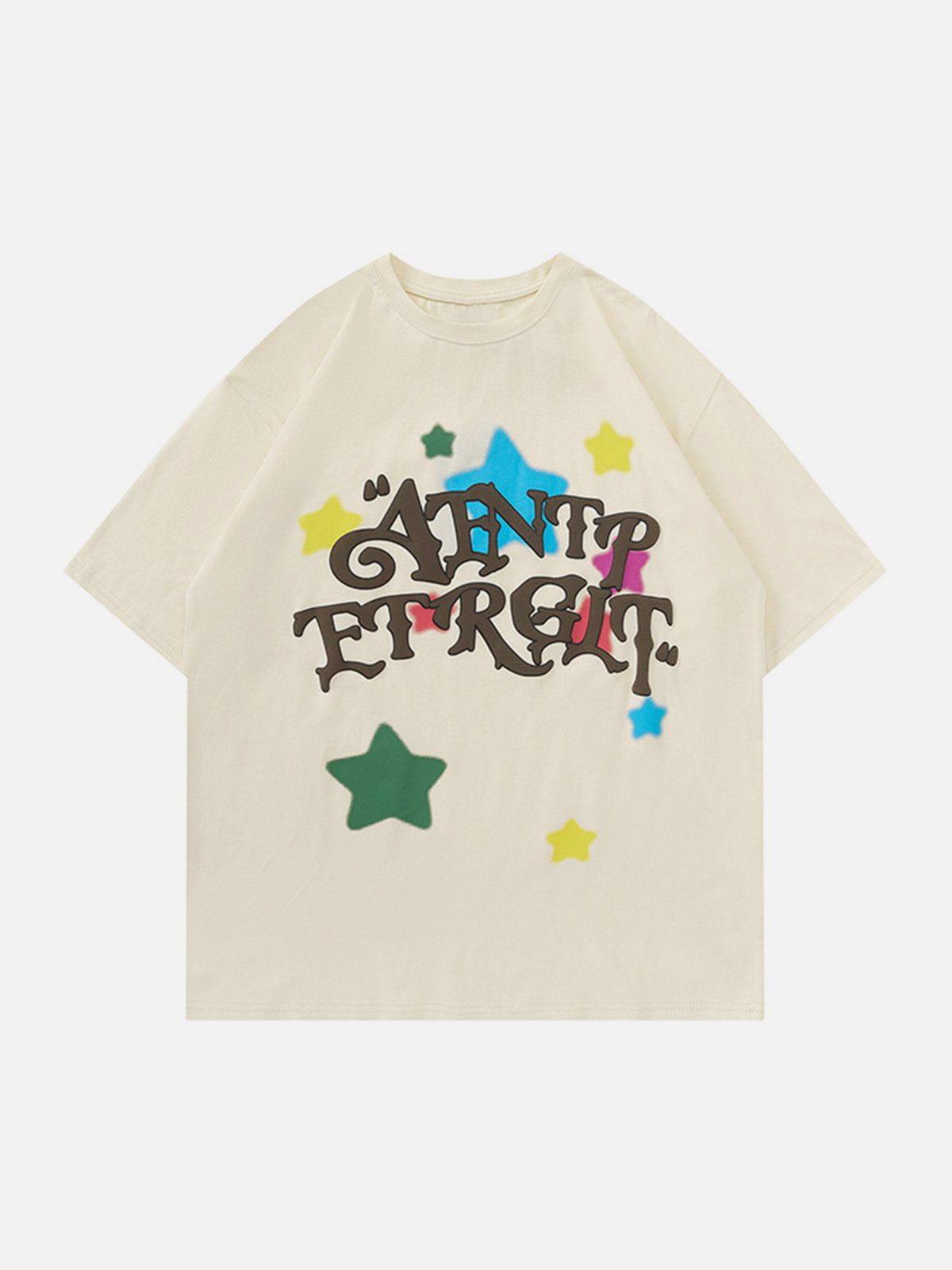 Sneakerland™ - Colorful Star Letters Graphic Tee - tntwear1