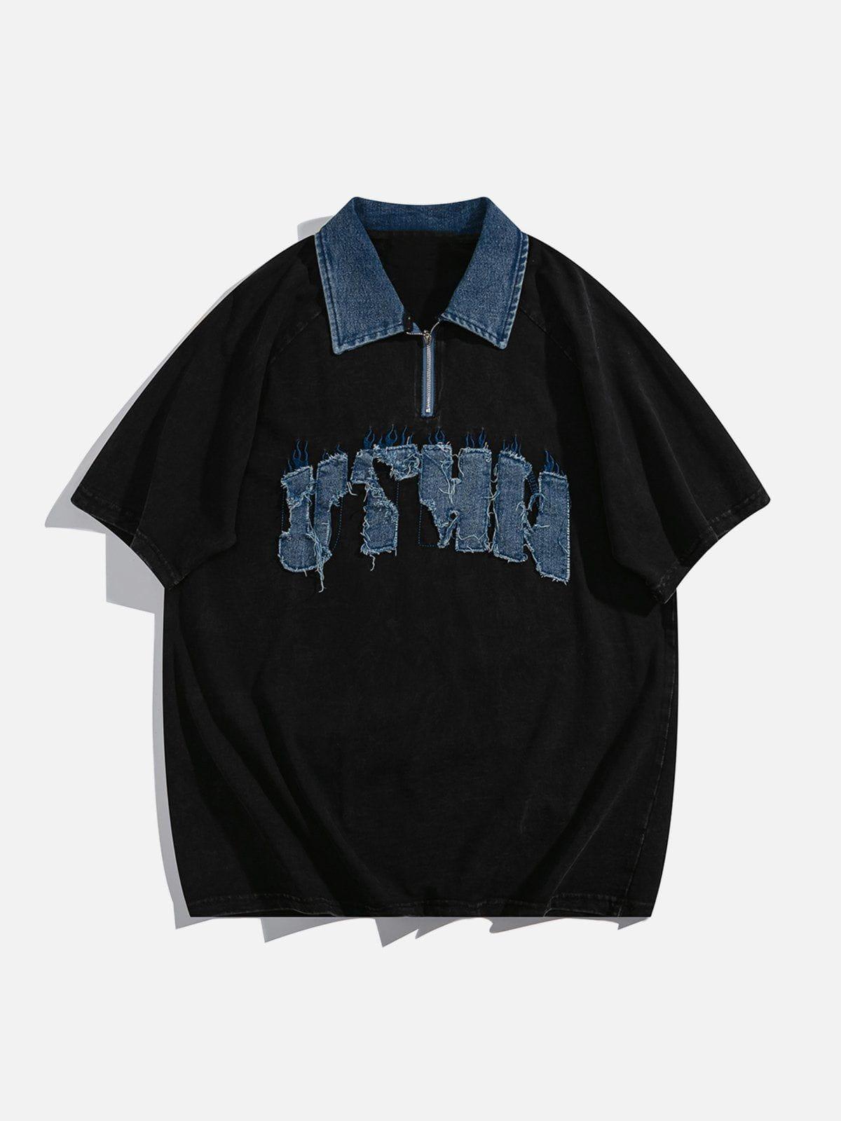 Sneakerland™ - Denim Patch Embroidered Batik POLO Tee - tntwear1