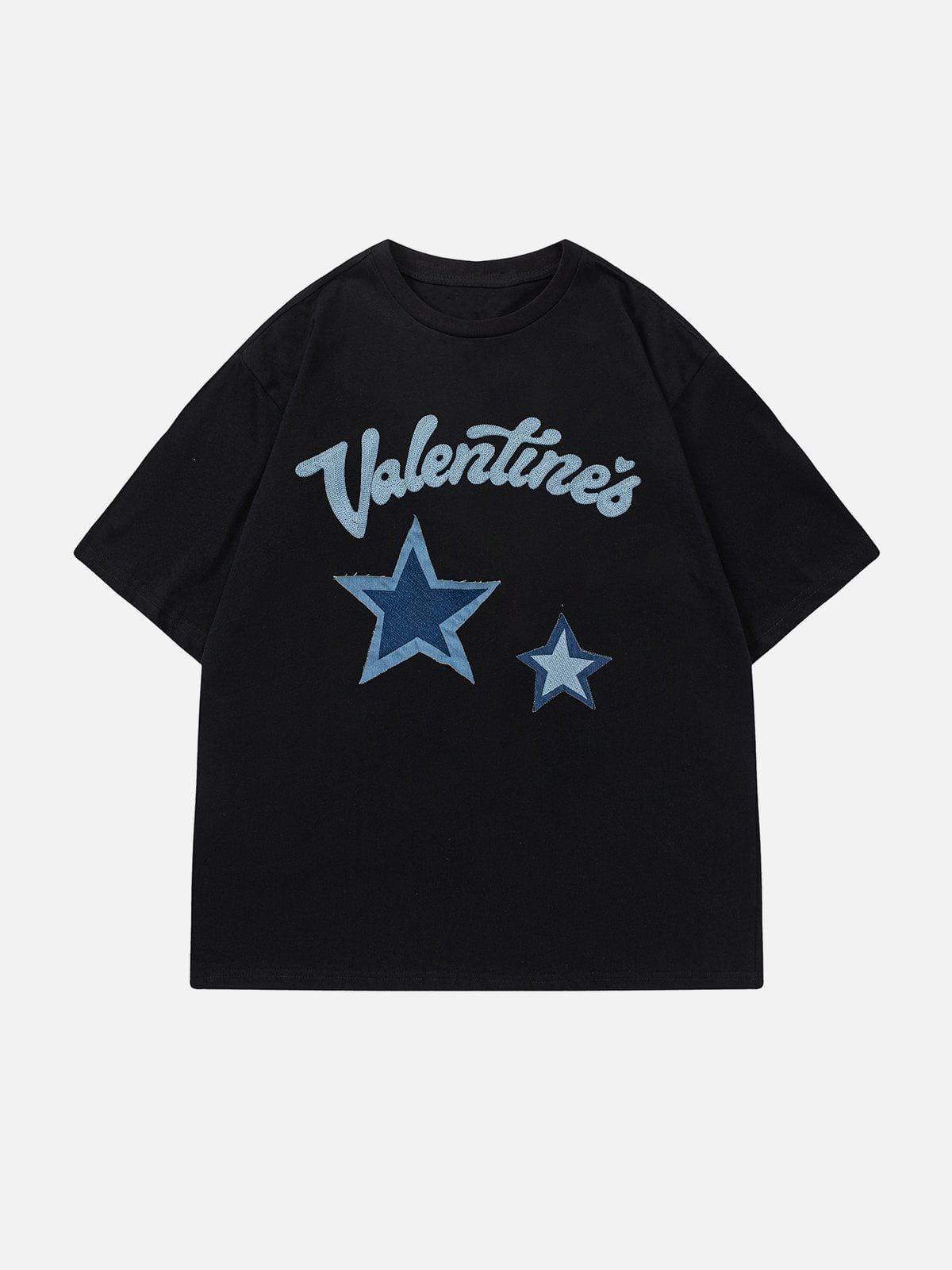 Sneakerland™ - Denim Patchwork Star Graphic Tee - tntwear1