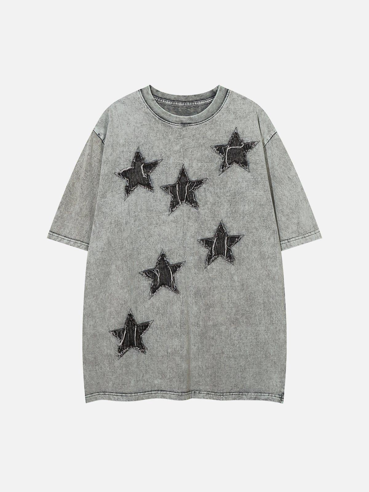 Sneakerland™ - Denim Star Patchwork Washed Tee - tntwear1