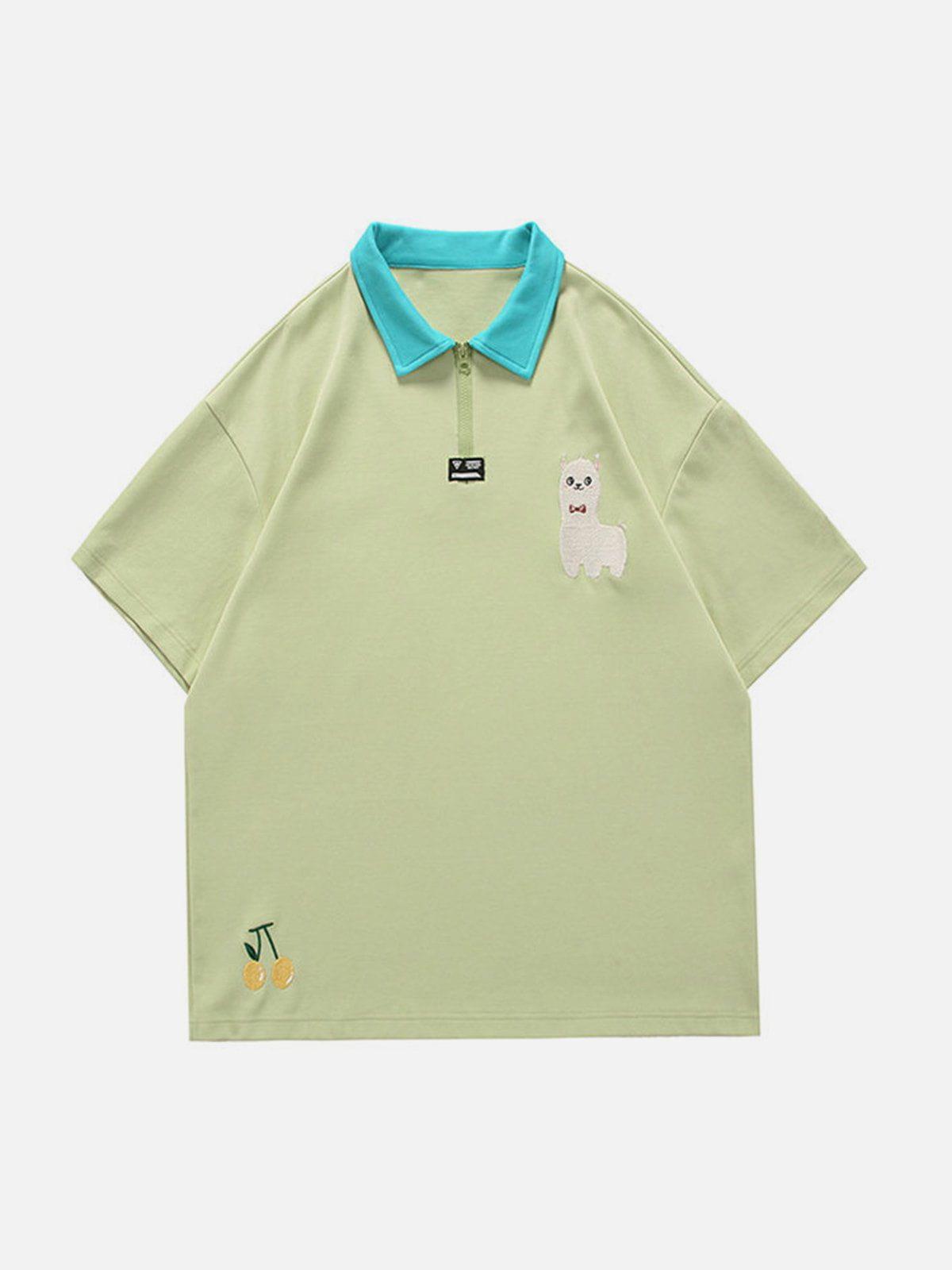 Sneakerland™ - Embroidery Color Blocking Polo Collar Tee - tntwear1