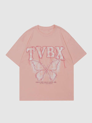 Sneakerland™ - Embroidery Line Butterfly Print Tee - tntwear1