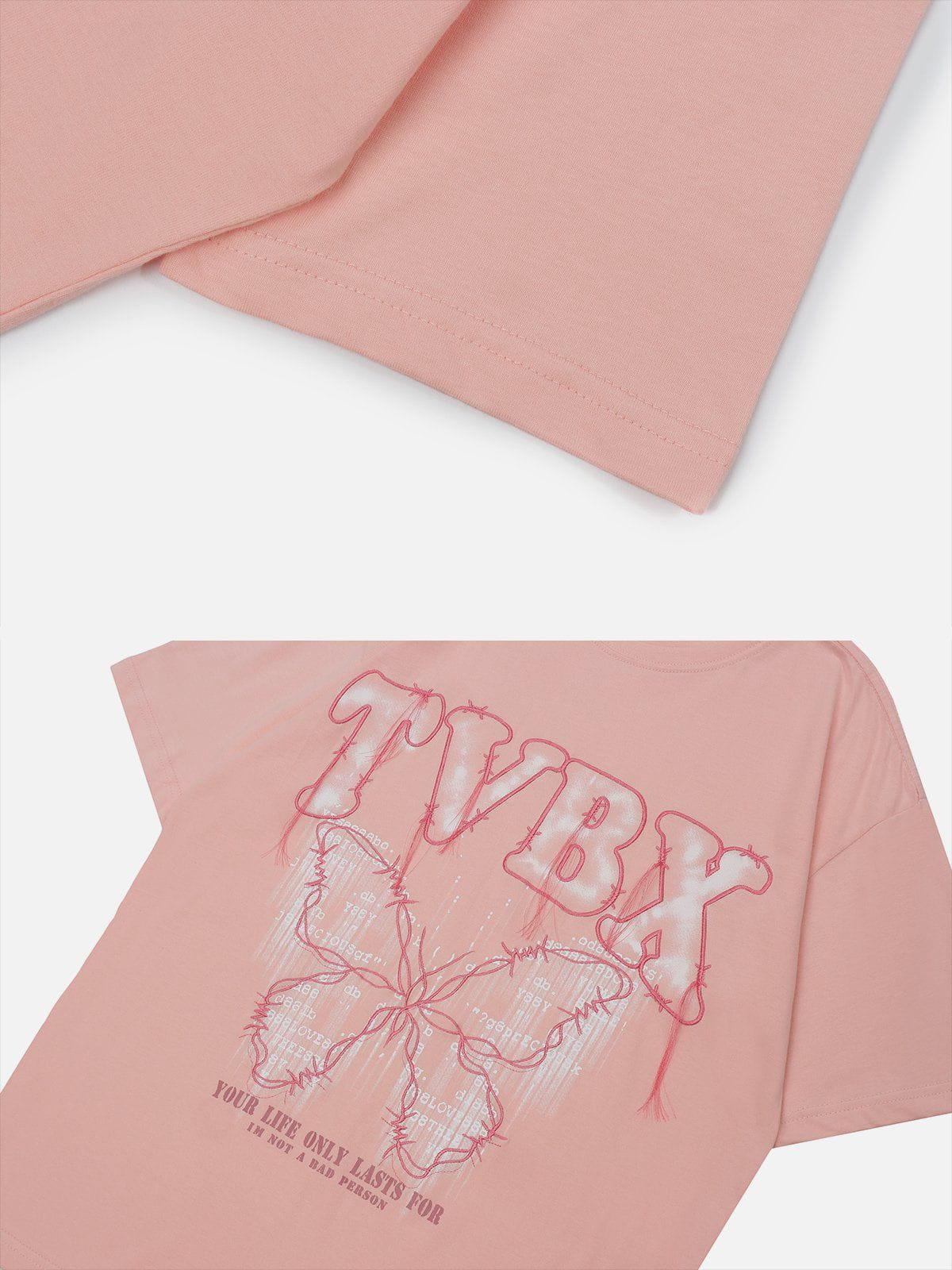 Sneakerland™ - Embroidery Line Butterfly Print Tee - tntwear1