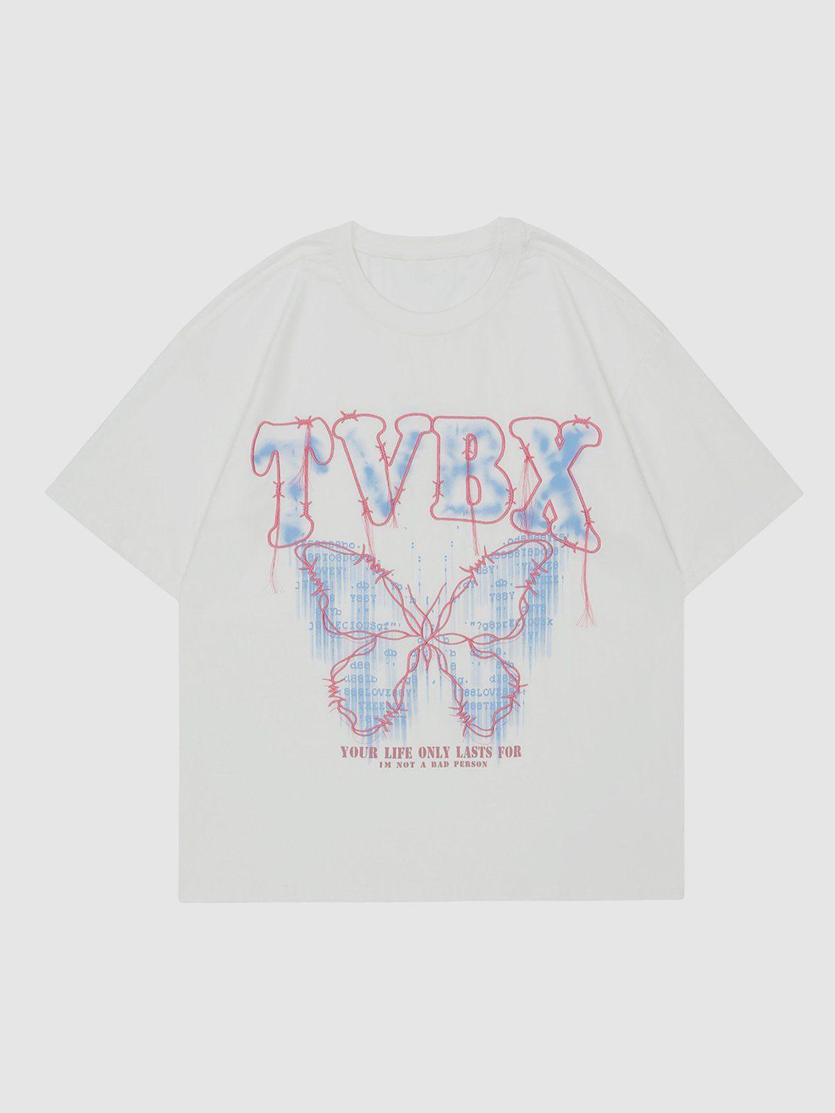 Sneakerland™ - Embroidery Line Butterfly Print Tee - tntwear1