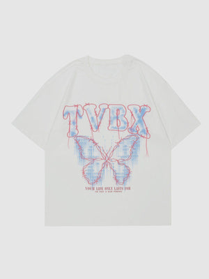 Sneakerland™ - Embroidery Line Butterfly Print Tee - tntwear1