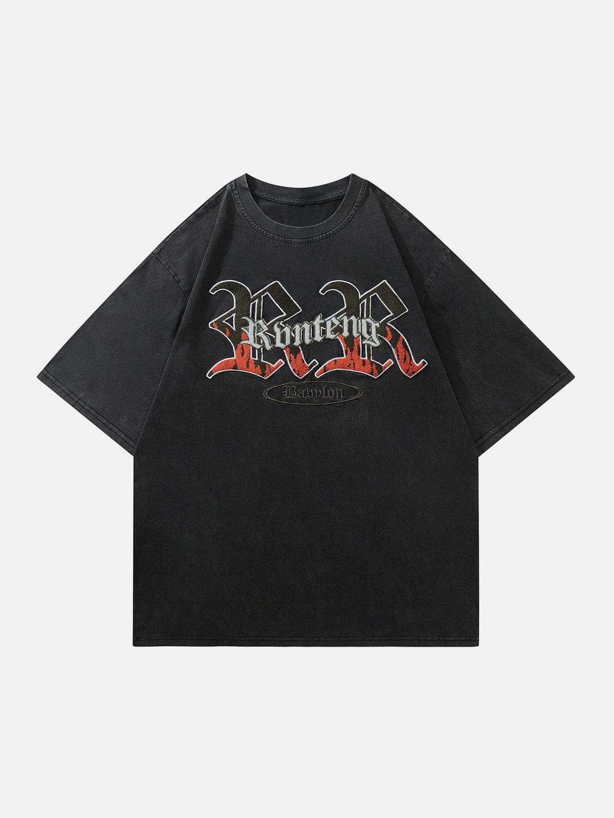 Sneakerland™ - Flocked Flame Letter Tee - tntwear1