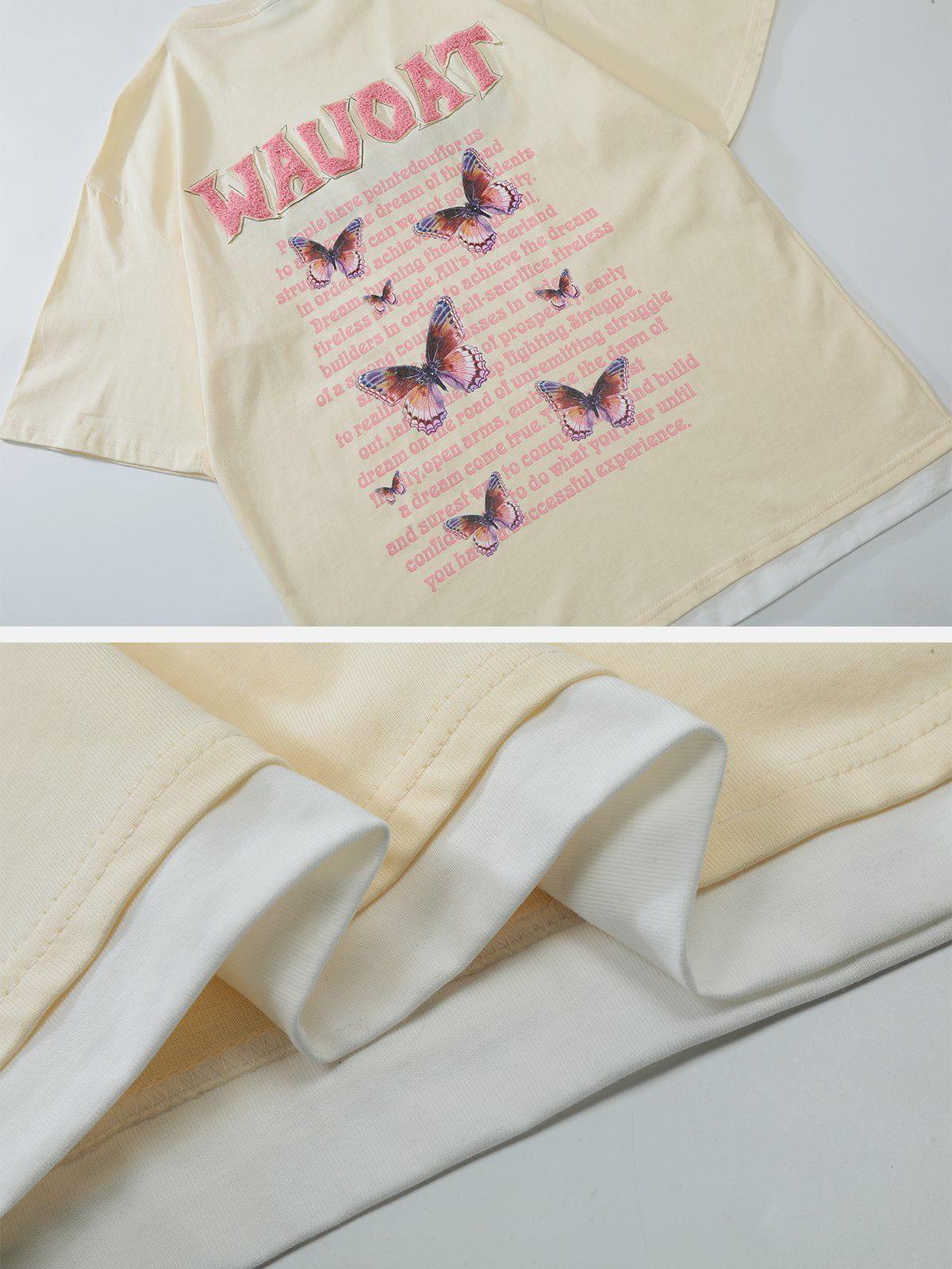 Sneakerland™ - Flocked Letters Butterfly Print Tee - tntwear1