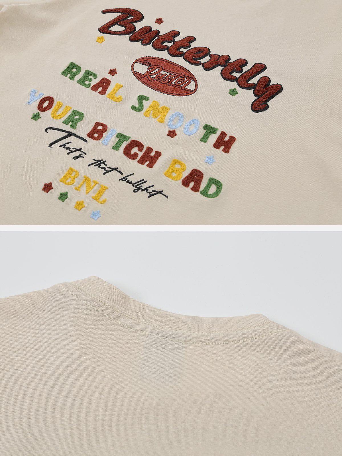 Sneakerland™ - Flocked Towel Embroidery Letter Tee - tntwear1