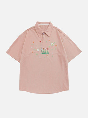 Sneakerland™ - Flower Butterfly Embroidery Polo Tee - tntwear1