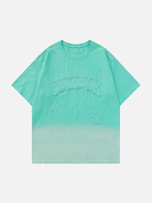 Sneakerland™ - Gradient Star Applique Embroidery Tee - tntwear1