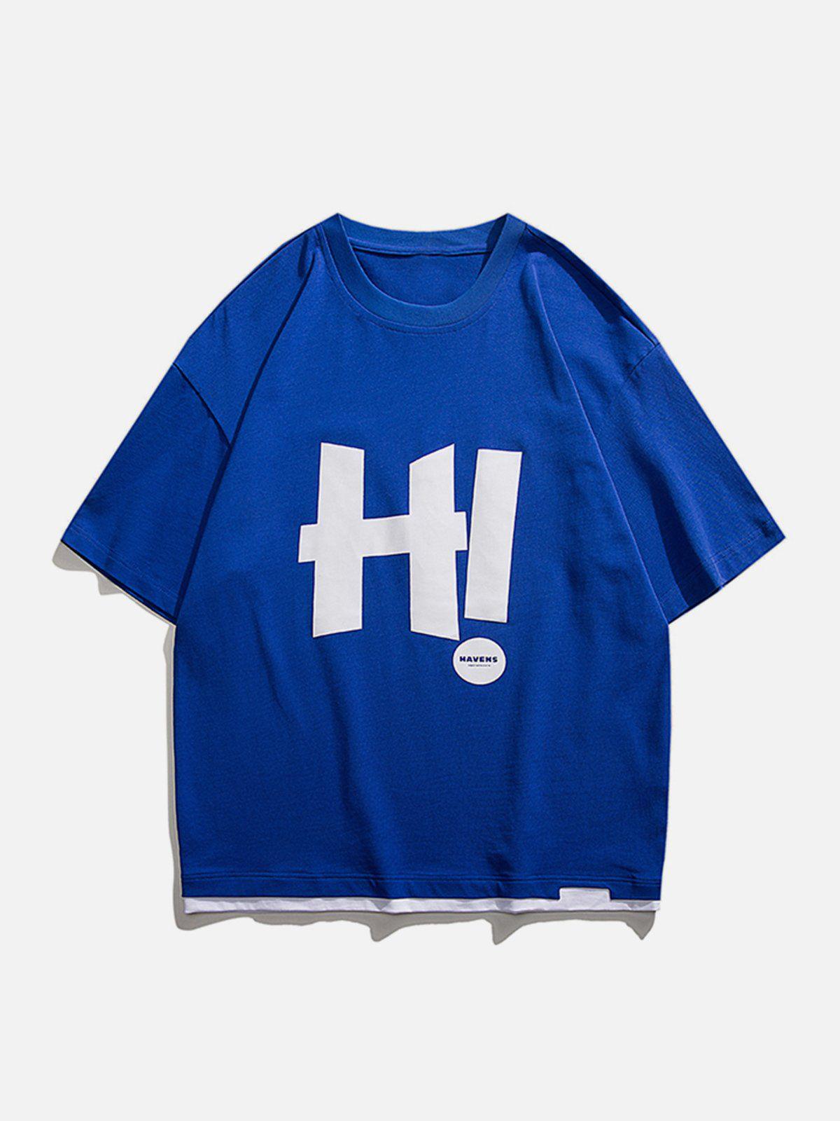 Sneakerland™ - H Letter Print Patchwork Tee - tntwear1