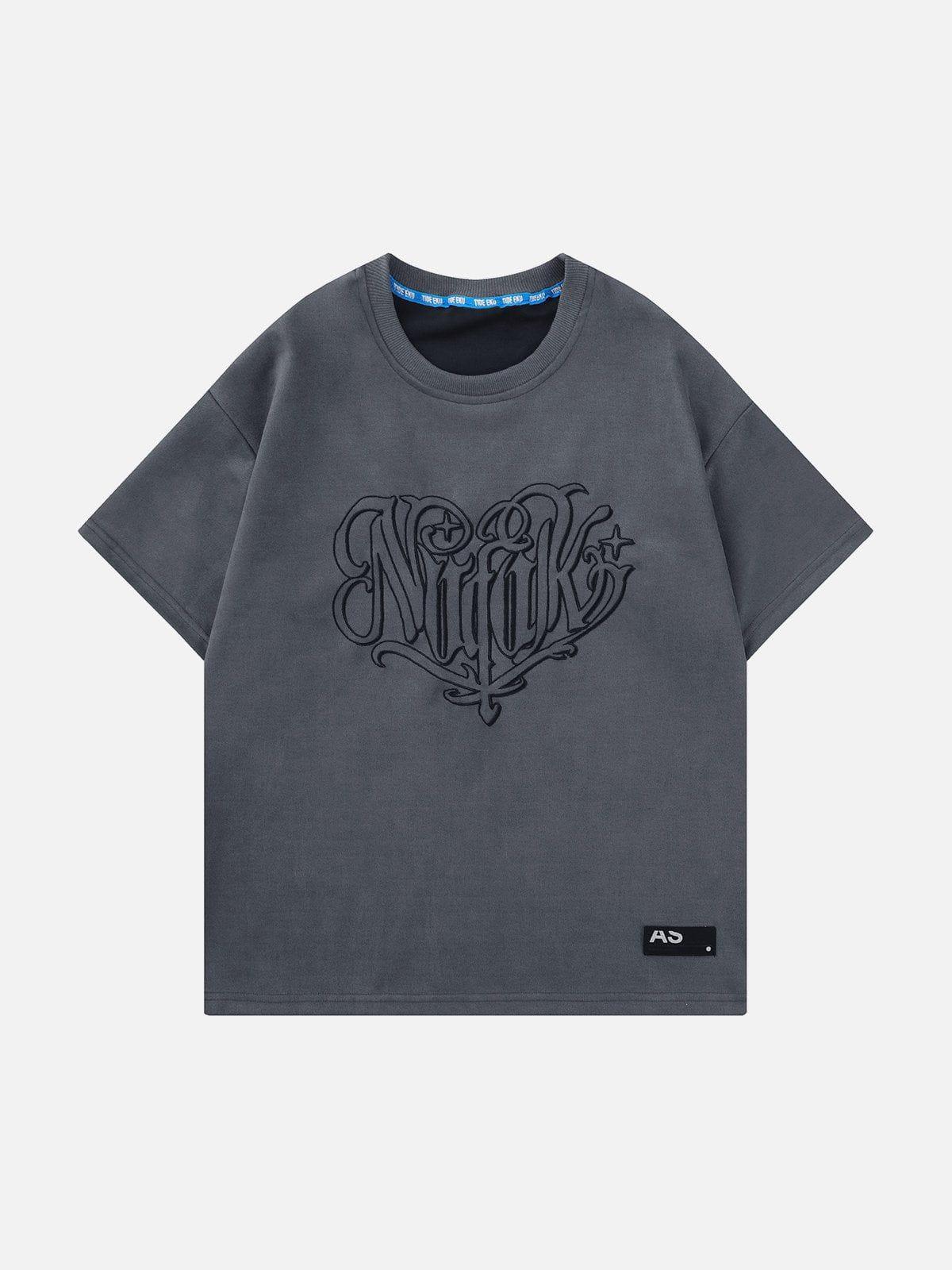 Sneakerland™ - Heart Embroidered Suede Tee - tntwear1