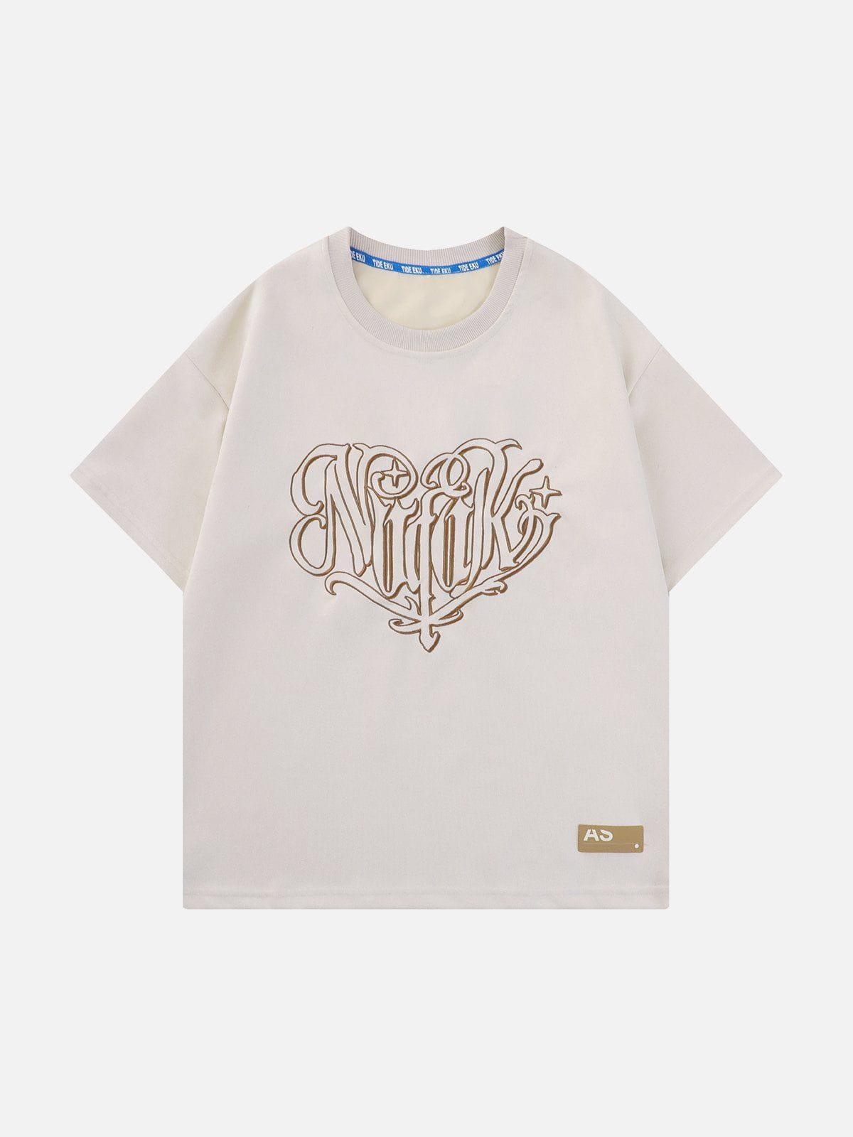 Sneakerland™ - Heart Embroidered Suede Tee - tntwear1