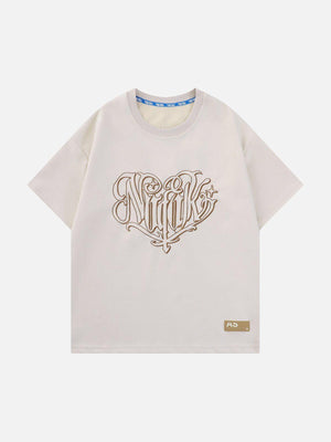 Sneakerland™ - Heart Embroidered Suede Tee - tntwear1