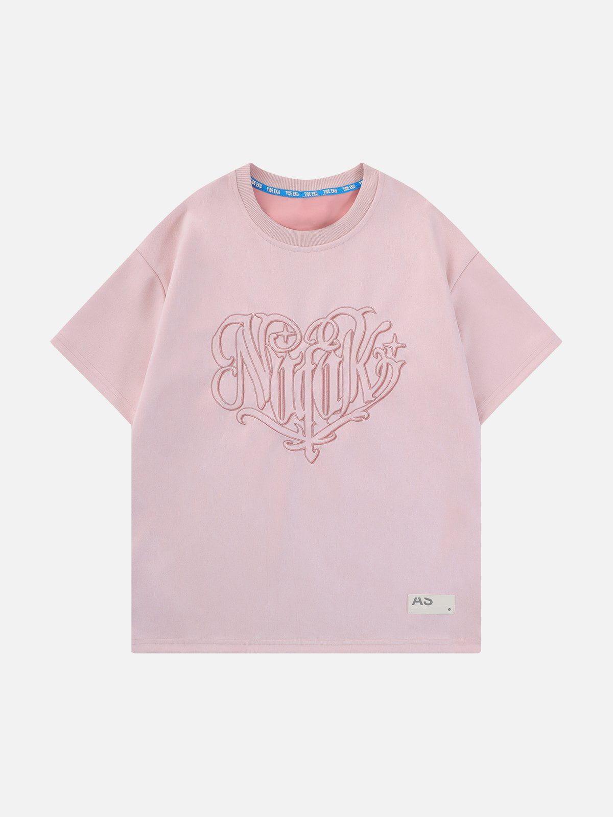 Sneakerland™ - Heart Embroidered Suede Tee - tntwear1