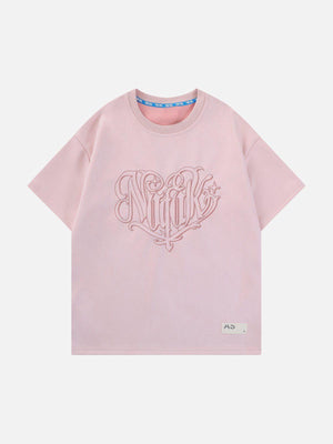 Sneakerland™ - Heart Embroidered Suede Tee - tntwear1