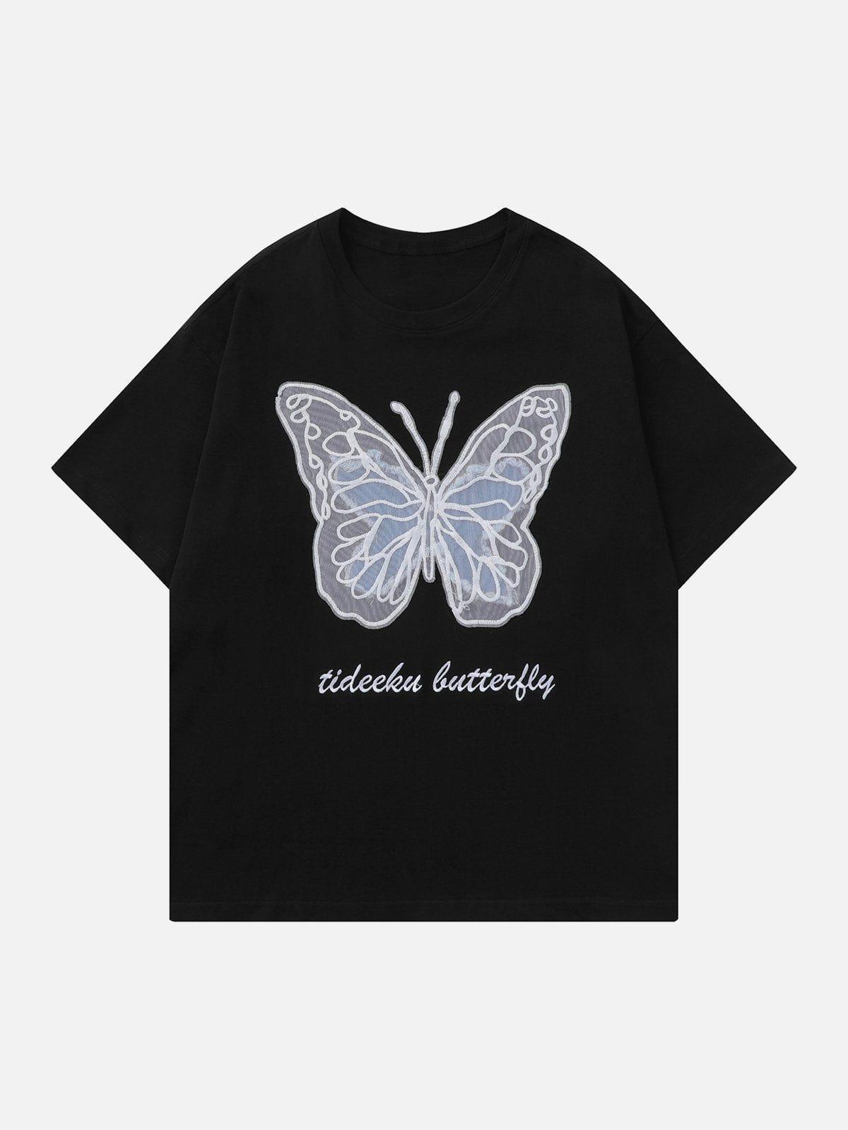 Sneakerland™ - Hollow Mesh Butterfly Patch Tee - tntwear1